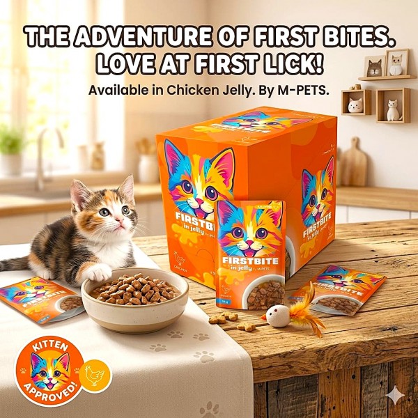 M-PETS FIRSTBITE Chicken in Jelly Wet Food Pouches for Cats 12x85g – Premium Complete & Balanced Cat Food for Kittens (3+ Months) and Adult Cats