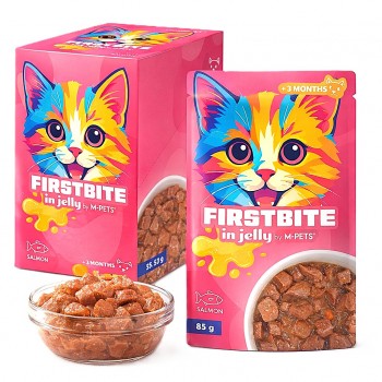 M-PETS FIRSTBITE Salmon in Jelly Wet Cat Food Pouches 12 x 85g – Premium Complete Wet Food with Salmon, Chicken & Taurine – Kitten & Adult Cat Nutrition – High Protein Natural Recipe