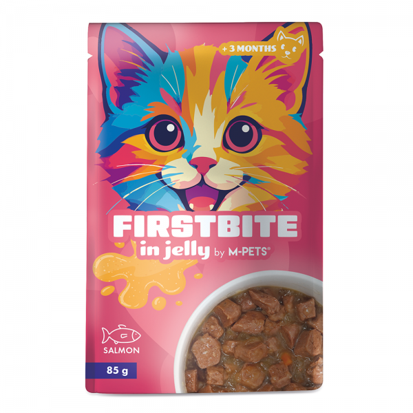M-PETS FIRSTBITE Salmon in Jelly Wet Cat Food Pouches 12 x 85g – Premium Complete Wet Food with Salmon, Chicken & Taurine – Kitten & Adult Cat Nutrition – High Protein Natural Recipe