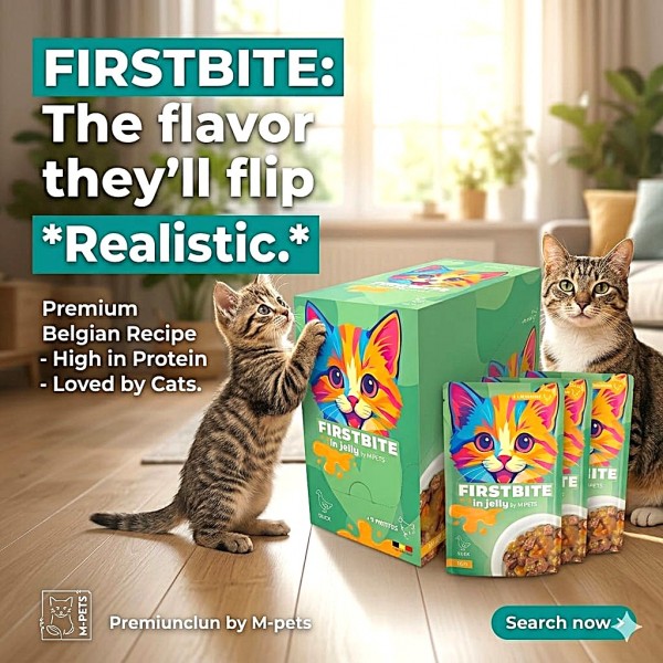 M-PETS FIRSTBITE Duck & Chicken in Jelly Wet Cat Food Pouches 12 x 85g – Premium High Protein Complete Food for Kittens (3+ Months) & Adult Cats – With Taurine for Health & Vitality