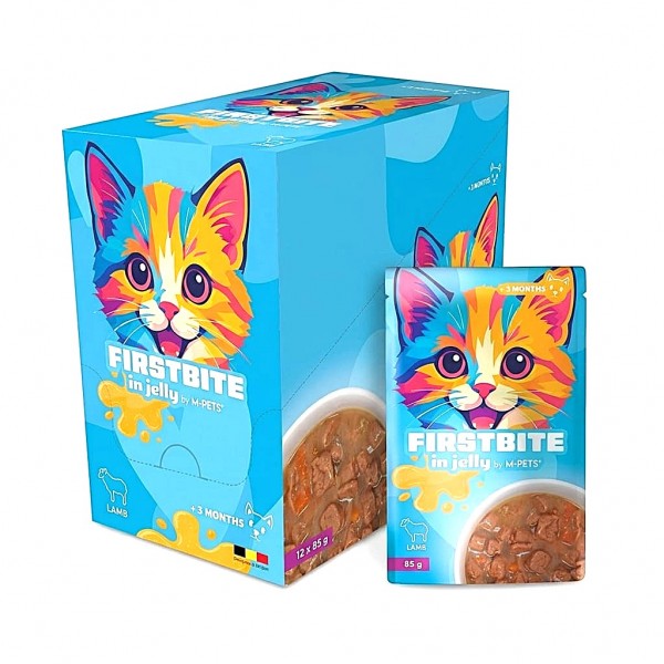 M-PETS Firstbite Lamb in Jelly Wet Cat Food Pouch 85g – Premium Nutritious Meal for Kittens & Adult Cats | High-Quality Lamb | Soft Jelly Texture | Made in Belgium