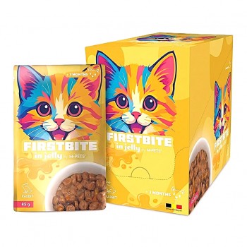 M-PETS Firstbite Rabbit in Jelly Wet Cat Food Pouches 12x85g – Premium Rabbit & Chicken Recipe in Soft Jelly | Complete & Balanced Nutrition for Kittens (3+ Months) & Adult Cats | High Protein, Taurine Enriched, Easy to Digest, Made in Belgium