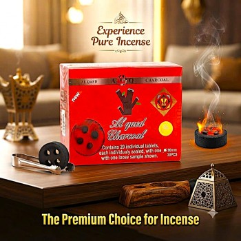 Al Qaed Quick Light Charcoal Tablets 50mm 20 Pieces Premium Fast Lighting Slow Burn Incense Charcoal for Bukhoor Oud Loban Frankincense Resin Bakhoor Burner Home Office Arabic Incense