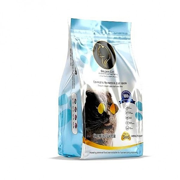 GOLDEN CAT Salmon Dry Cat Food 24kg (8 x 3kg Packs) | Adult Cat Food | High Protein Dry Food with Omega 3 | Complete Balanced Nutrition for Adult Cats All Breeds