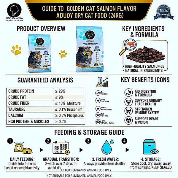 GOLDEN CAT Salmon Dry Cat Food 24kg (8 x 3kg Packs) | Adult Cat Food | High Protein Dry Food with Omega 3 | Complete Balanced Nutrition for Adult Cats All Breeds