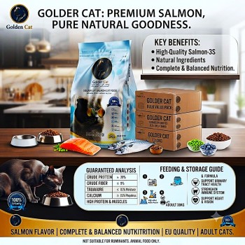 GOLDEN CAT Salmon Dry Cat Food 36kg (12 x 3kg Packs) | Adult Cat Food | High Protein Complete & Balanced Nutrition | Omega 3 Formula for Healthy Skin and Shiny Coat | All Breeds