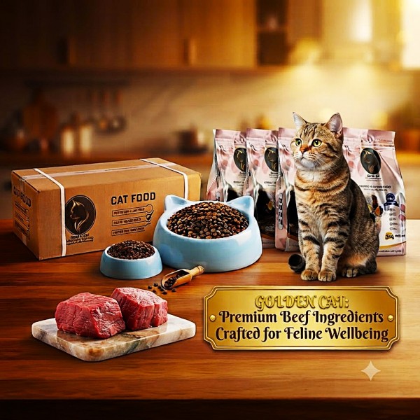 Adult Cat Dry Food 24kg – Golden Cat Beef Flavoured, 8 x 3kg Pack, 29% High Protein, Complete Balanced Nutrition with Taurine, Vitamins & Minerals, 2 Boxes