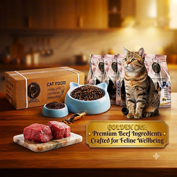 Adult Cat Dry Food 36kg – Golden Cat Beef Flavoured, 12 x 3kg Pack, 29% High Protein, Complete Balanced Nutrition with Taurine, Vitamins & Minerals, 3 Boxes