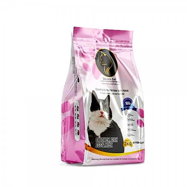 GOLDEN CAT 24 KG Cat Dry Food | 3kg x 8 Bags 2 Cartons | Chicken Fish Egg & Milk Flavor | 32% High Protein Complete Cat Nutrition for Kittens Adult & Mother Cats