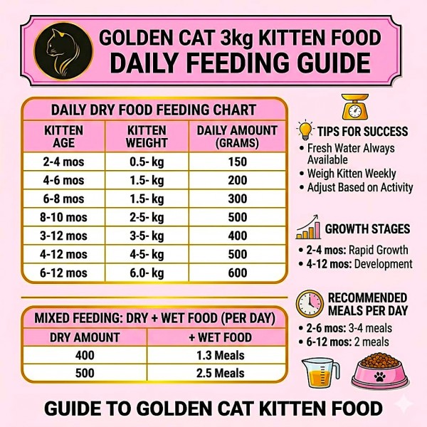 GOLDEN CAT 36 KG Cat Dry Food | Chicken Fish Egg and Milk Flavor | 3 KG x 12 Bags | 3 Cartons | 32% High Protein Complete Cat Food for Kittens Adult and Mother Cats