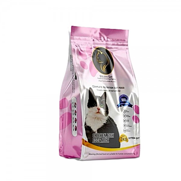 GOLDEN CAT 36 KG Cat Dry Food | Chicken Fish Egg and Milk Flavor | 3 KG x 12 Bags | 3 Cartons | 32% High Protein Complete Cat Food for Kittens Adult and Mother Cats