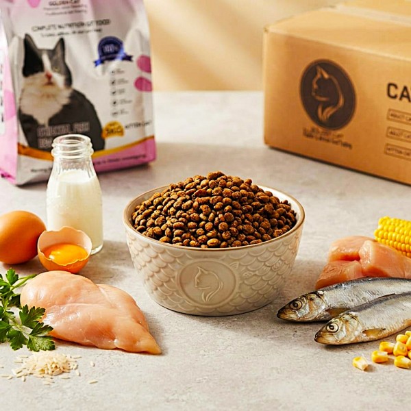 GOLDEN CAT 36 KG Cat Dry Food | Chicken Fish Egg and Milk Flavor | 3 KG x 12 Bags | 3 Cartons | 32% High Protein Complete Cat Food for Kittens Adult and Mother Cats