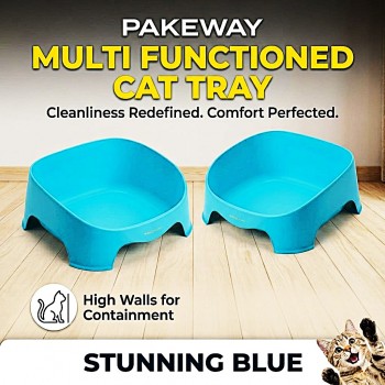 Pakeway Multi Functioned Cat Tray 54.5 × 43 × 39 cm – Open Cat Litter Tray for Cats, Spacious Pet Toilet Pan with Raised Sides, Durable Easy-Clean Plastic Litter Box (Blue)