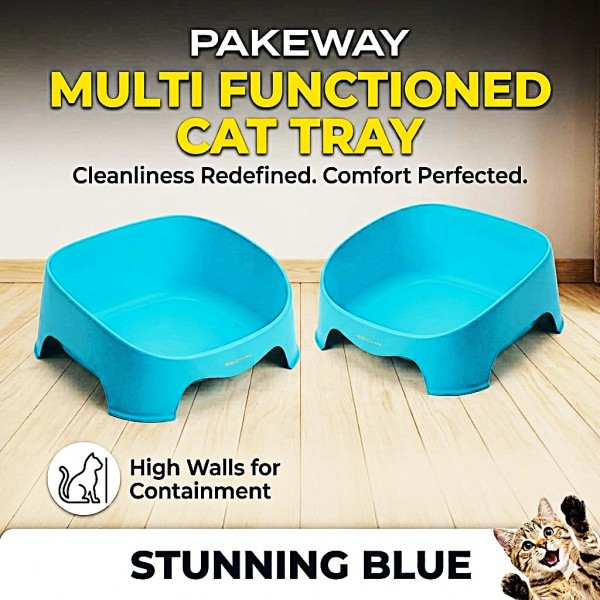 Pakeway Multi Functioned Cat Tray 54.5 × 43 × 39 cm – Open Cat Litter Tray for Cats, Spacious Pet Toilet Pan with Raised Sides, Durable Easy-Clean Plastic Litter Box (Blue)