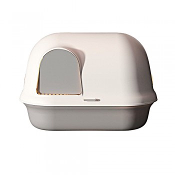 Pakeway Shell Flip-Top Cat Litter Box – Anti-Tracking Enclosed Cat Toilet with Corridor Design, Spacious Durable Pet Litter Tray, Gray & White, 59.4 × 39.5 × 46.4 cm