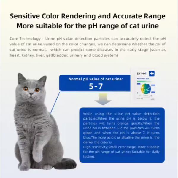 DR. VET Cat Litter pH Test Particles – 10g Urine pH Value Indicator | Health Monitoring | Easy to Flush | Pet-Safe Formula