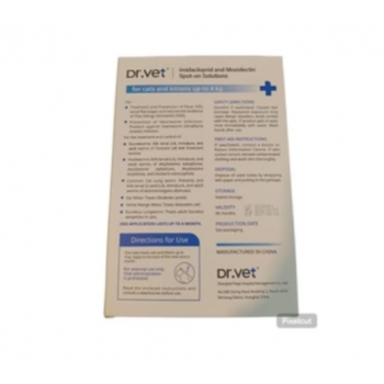 DR. VET Spot-On Solution Imidacloprid + Moxidectin For Cats & Kittens up to 4 kg | 0.4 ml per Tube