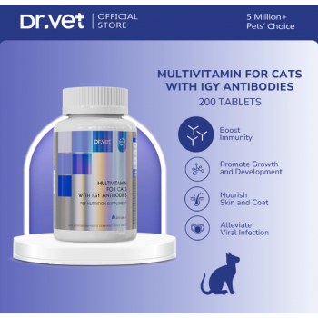 Dr. Vet Multivitamin for Cats with IgY (200 Tablets) Immune Support • Skin & Coat Health • Overall Vitality