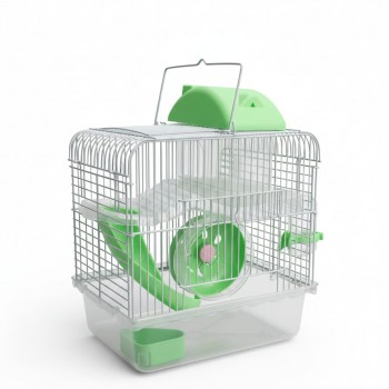 Pets Club Two-Floor Hamster Cage 27x21x33 cm – Multi-Level Small Rodent Habitat with Running Wheel, Water Bottle, Food Feeder, Bedroom & Play Platforms