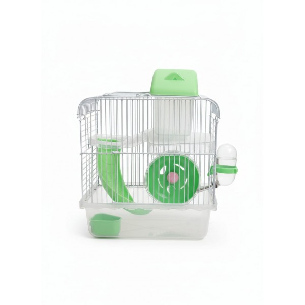 Pets Club Two-Floor Hamster Cage 27x21x33 cm – Multi-Level Small Rodent Habitat with Running Wheel, Water Bottle, Food Feeder, Bedroom & Play Platforms