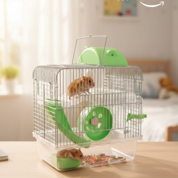 Pets Club Two-Floor Hamster Cage 27x21x33 cm – Multi-Level Small Rodent Habitat with Running Wheel, Water Bottle, Food Feeder, Bedroom & Play Platforms Pets Club Two-Floor Hamster Cage 27x21x33 cm – Multi-Level Small Rodent Habitat with Running Wheel, Water Bottle, Food Feeder, Bedroom & Play Platforms