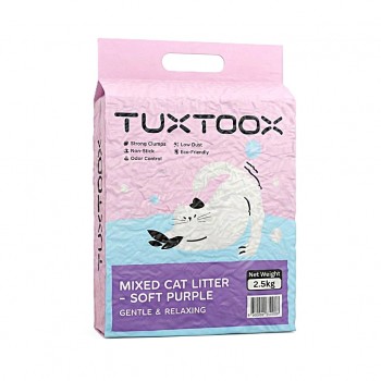 Tuxtoox Plant Based Cat Litter 2.5kg Lavender Soft Purple Mixed Cat Litter Strong Clumping Low Dust Odor Control High Absorbency Non Stick Eco Friendly Tofu Cassava Cat Litter