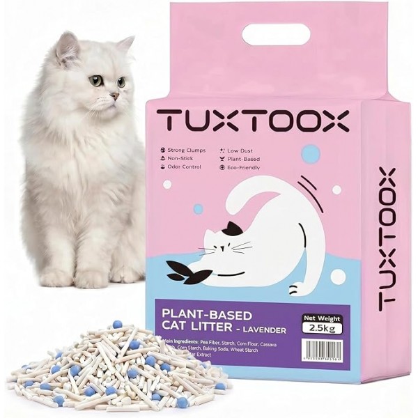 Tuxtoox Plant Based Cat Litter 2.5kg Lavender Soft Purple Mixed Cat Litter Strong Clumping Low Dust Odor Control High Absorbency Non Stick Eco Friendly Tofu Cassava Cat Litter Tuxtoox Plant Based Cat Litter 2.5kg Lavender Soft Purple Mixed Cat Litter Strong Clumping Low Dust Odor Control High Absorbency Non Stick Eco Friendly Tofu Cassava Cat Litter