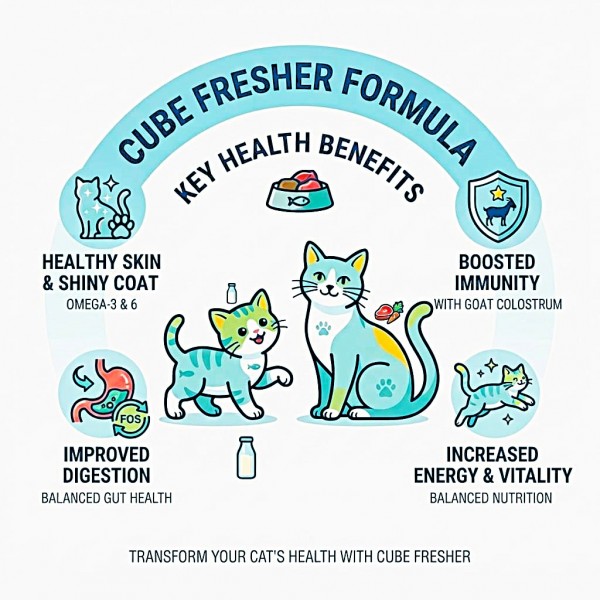 Cube Fresher Complete & Balanced Cat Food with Goat Colostrum Chicken Flavor 1.5kg | High Protein Dry Kibble for Kittens & Adult Cats | Supports Digestion Immune Health Skin & Coat