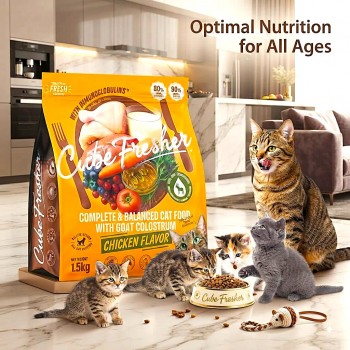 Cube Fresher Complete & Balanced Cat Food with Goat Colostrum Chicken Flavor 1.5kg | High Protein Dry Kibble for Kittens & Adult Cats | Supports Digestion Immune Health Skin & Coat