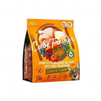 Cube Fresher Complete & Balanced Cat Food with Goat Colostrum Chicken Flavor 1.5kg | High Protein Dry Kibble for Kittens & Adult Cats | Supports Digestion Immune Health Skin & Coat