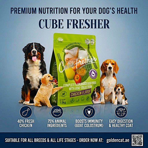 Cube Fresher Dry Dog Food Chicken Flavor 1.5 kg Complete Balanced High Protein with Fresh Chicken Goat Colostrum Omega 3 & 6