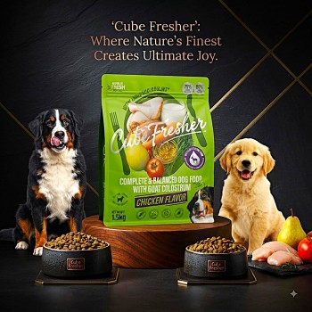Cube Fresher Dry Dog Food Chicken Flavor 1.5 kg Complete Balanced High Protein with Fresh Chicken Goat Colostrum Omega 3 & 6