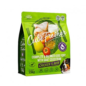 Cube Fresher Dry Dog Food Chicken Flavor 1.5 kg Complete Balanced High Protein with Fresh Chicken Goat Colostrum Omega 3 & 6