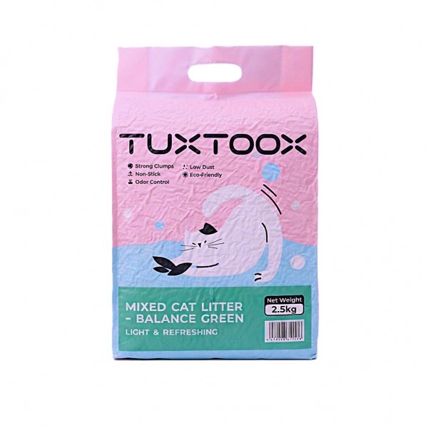 TUXTOOX Plant Based Cat Litter 2.5kg Green Tea Tofu Cat Litter Strong Clumping Non Stick High Absorbency Odor Control 99% Dust Free Biodegradable Eco Friendly Flushable Cat Litter