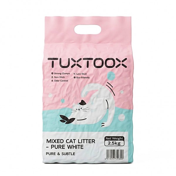 TUXTOOX Tofu Cat Litter 2.5kg Unscented Plant Based Cat Litter Strong Clumping Non Stick Low Dust Odor Control Biodegradable Eco Friendly Soft Natural Litter for Cats