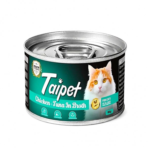 Taipet Chicken & Tuna in Broth Cat Wet Food 85g – High-Quality Protein, Taurine Enriched, All Life Stages Complete Nutrition