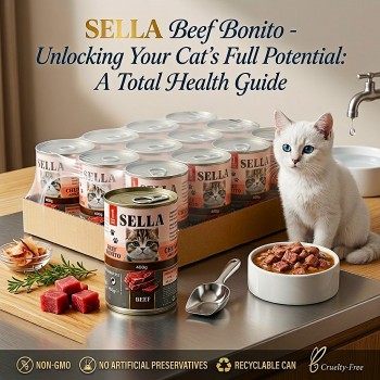 SELLA Premium Wet Cat Food Chunks in Gravy, Beef Flavour, Adult Cats, with Taurine and Vitamins A, D3 & E, 400g x 12 Cans, Made in Turkey