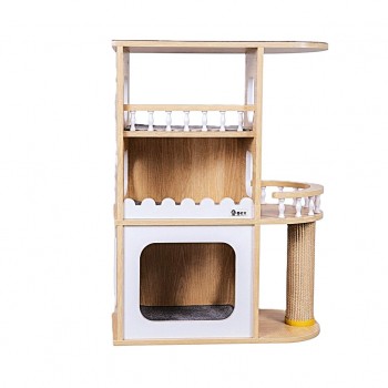 Golden Cat Wooden Multi-Level Cat House 70x35x88cm, Indoor Cat Condo with Multiple Ladders, 17mm Thick Solid Wood Composite Board, Water-Resistant Scratch-Resistant Cat Furniture for Kittens and Small Cats, Model 27.WWCT27