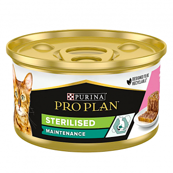 Purina PRO PLAN Sterilised Maintenance Wet Cat Food Salmon & Tuna Terrine 24 x 85g | Complete Balanced Nutrition for Adult Neutered Cats | High Digestibility, Urinary Health Support