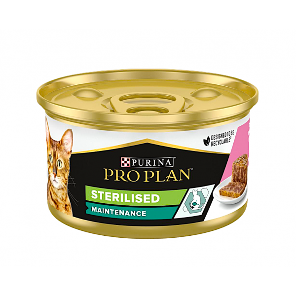 Purina PRO PLAN Sterilised Maintenance Wet Cat Food Salmon & Tuna Terrine 24 x 85g | Complete Balanced Nutrition for Adult Neutered Cats | High Digestibility, Urinary Health Support