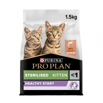 Purina Pro Plan Sterilised Kitten Healthy Start Dry Cat Food – Salmon, 1.5 kg – Colostrum for Immune Support, Urinary Health & Healthy Growth – No Added Colourants or Flavourings
