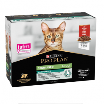 Purina Pro Plan Sterilised Wet Cat Food, Beef in Gravy, 10 x 85g – Complete Nutrition for Adult Sterilised Cats, Supports Urinary Health & Weight Management