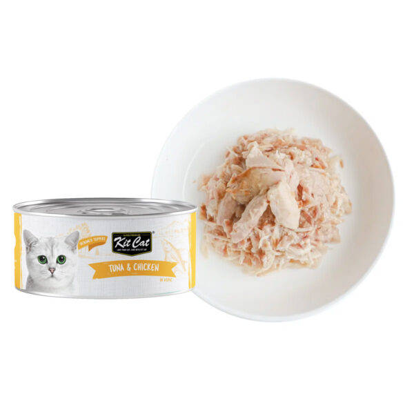Kit Cat Tuna & Chicken Wet Cat Food 80g (24 x 80g Box) Grain Free Deboned Toppers | Taurine Added | Hairball Control | Omega 3 & 6 | Urinary Tract & Kidney Health Support | No Pork No Lard | All Life Stages