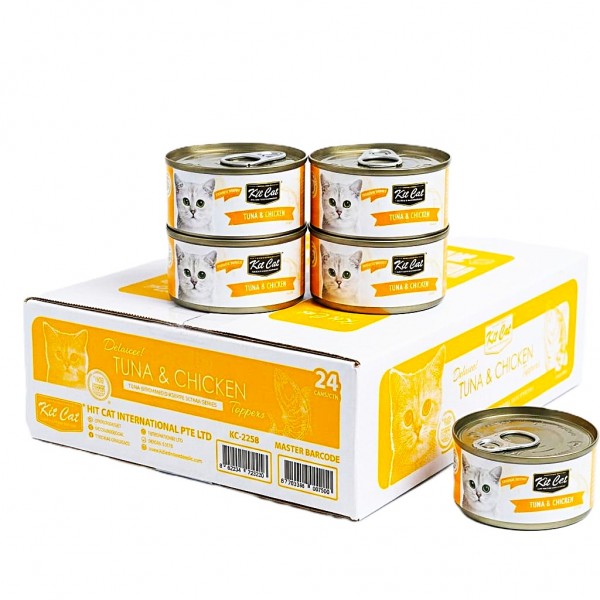 Kit Cat Tuna & Chicken Wet Cat Food 80g (24 x 80g Box) Grain Free Deboned Toppers | Taurine Added | Hairball Control | Omega 3 & 6 | Urinary Tract & Kidney Health Support | No Pork No Lard | All Life Stages Kit Cat Tuna & Chicken Wet Cat Food 80g (24 x 80g Box) Grain Free Deboned Toppers | Taurine Added | Hairball Control | Omega 3 & 6 | Urinary Tract & Kidney Health Support | No Pork No Lard | All Life Stages