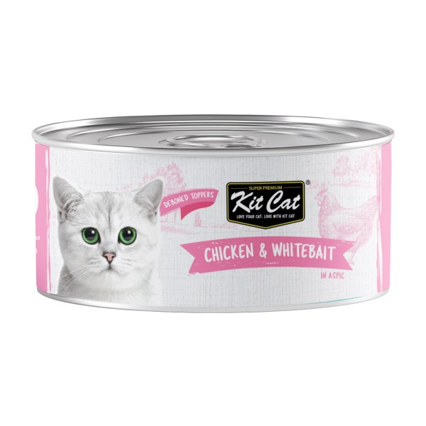 Kit Cat Chicken & Whitebait in Aspic Wet Cat Food 80g (24 x 80g Box) – Grain Free, Hairball Control, Urinary Tract & Kidney Support, Omega 3 & 6, No Pork No Lard, No Artificial Preservatives, Premium Cat Food