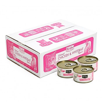 Kit Cat Chicken & Whitebait in Aspic Wet Cat Food 80g (24 x 80g Box) – Grain Free, Hairball Control, Urinary Tract & Kidney Support, Omega 3 & 6, No Pork No Lard, No Artificial Preservatives, Premium Cat Food