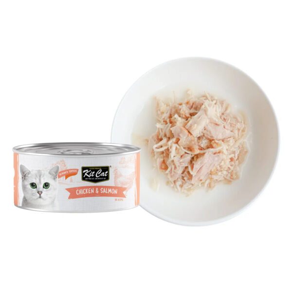 Kit Cat Chicken & Salmon Wet Cat Food 80g (24 Cans) Grain-Free Hairball Control Formula – Rich in Omega 3 & 6, Supports Urinary Tract Health, Reduces Kidney Stone Risk, No Pork No Lard, No Artificial Preservatives, Super Premium Cat Food