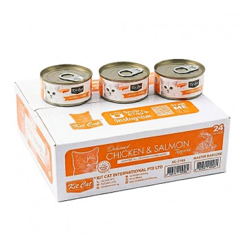 Kit Cat Chicken & Salmon Wet Cat Food 80g (24 Cans) Grain-Free Hairball Control Formula – Rich in Omega 3 & 6, Supports Urinary Tract Health, Reduces Kidney Stone Risk, No Pork No Lard, No Artificial Preservatives, Super Premium Cat Food