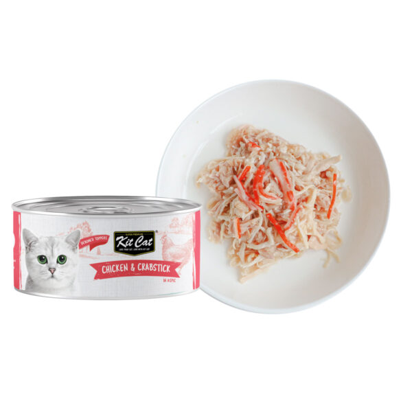 Kit Cat Chicken & Crabstick 80g Wet Cat Food (24 Cans) – Grain Free, Hairball Control, Omega 3 & 6, Taurine Added, Supports Urinary Tract & Kidney Health, No Pork, No Lard, No Artificial Preservatives