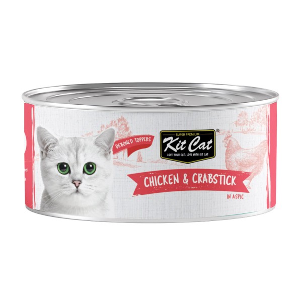Kit Cat Chicken & Crabstick 80g Wet Cat Food (24 Cans) – Grain Free, Hairball Control, Omega 3 & 6, Taurine Added, Supports Urinary Tract & Kidney Health, No Pork, No Lard, No Artificial Preservatives